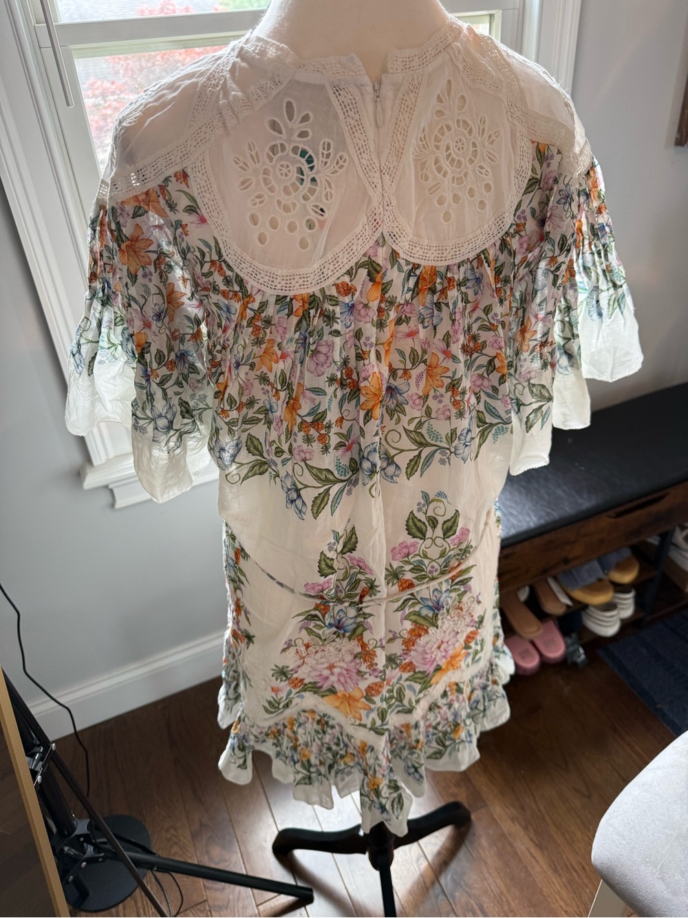 Anthropologie FARM Rio Sweet Bloom Bouquet White Floral Eyelet Mini Dress Sz Med - Picture 12 of 16